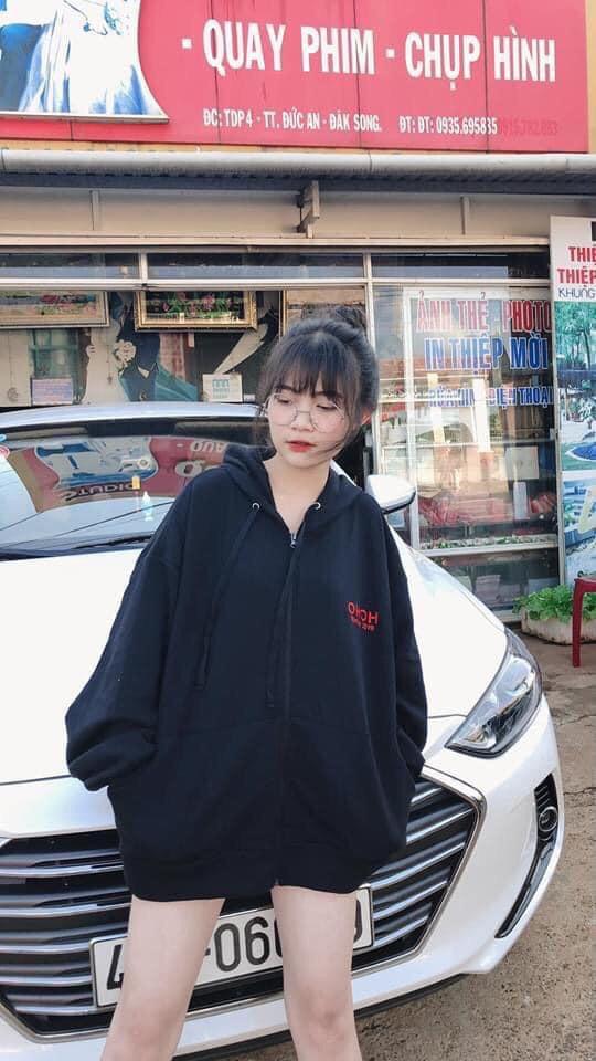 Áo Khoác Hoddie Dây Kéo Unisex Form Rộng (Đen)