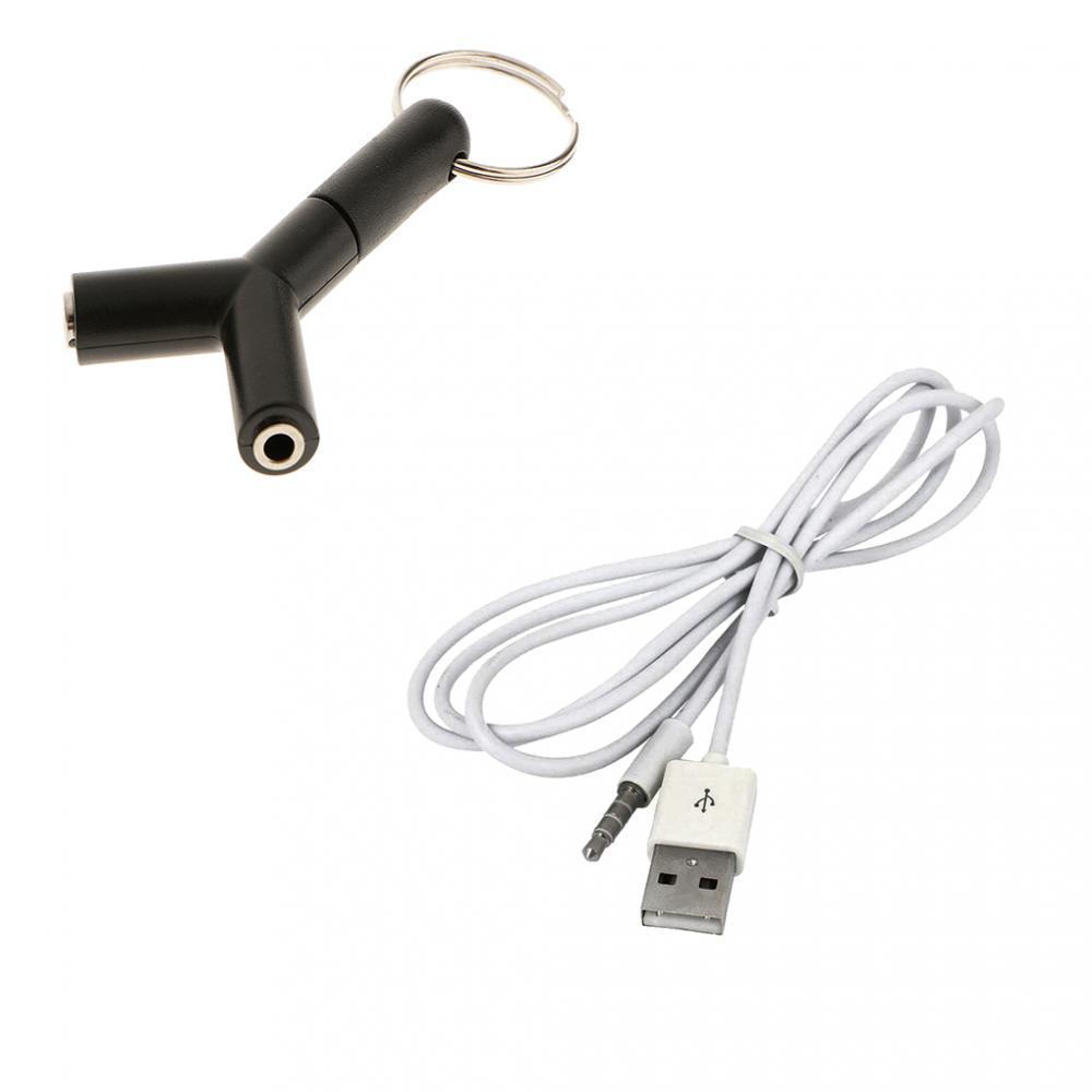 Durable 3.5mm Audio Splitter Adapter + 3.5mm Male to USB Male Adaptor Cable