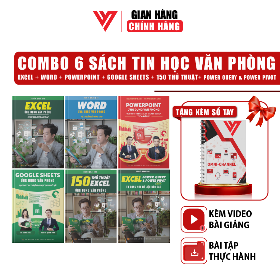 Combo 6 Sách Excel - Word - PowerPoint - Google Sheets - 150 Thủ Thuật - Power Query Kèm Khoá Học Video ĐÀO TẠO TIN HỌC