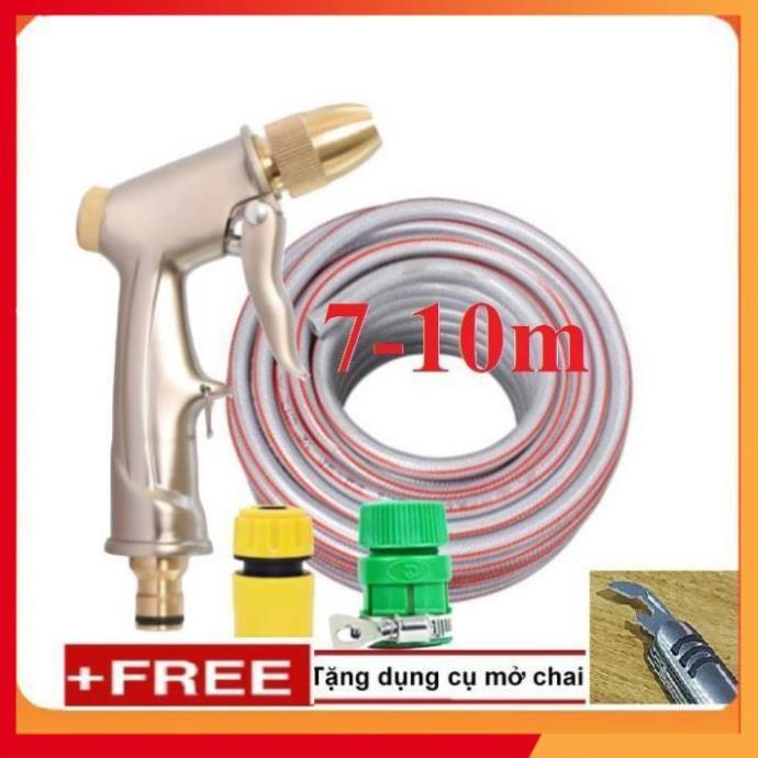 Bộ dây vòi xịt nước rửa xe, tưới cây . tăng áp 3 lần, loại 7m, 10m 206701-1 đầu đồng, cút, + tặng mở chai