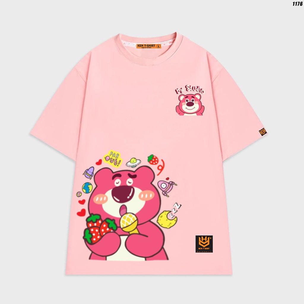 Áo thun tay lỡ unisex in hình Gấu dâu hồng Lotso đáng yêu