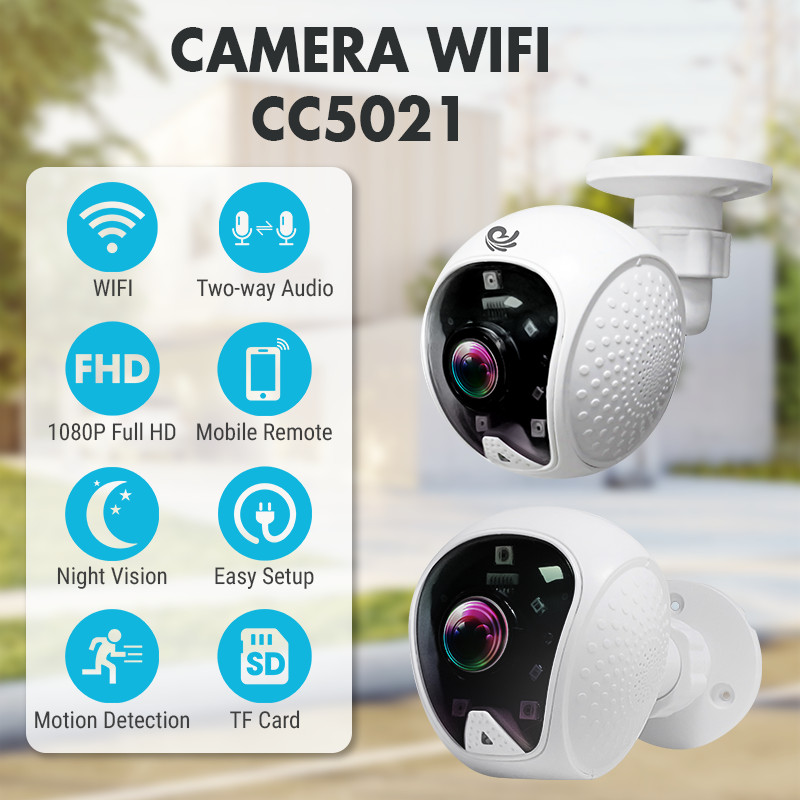 Camera Ip Wifi Quan Sát Gắn Tường Model CC5021, Góc Nhìn Cực Rộng, Độ Phân Giải 2.0Mpx FULL HD, Hình Ảnh Rõ Nét, Kèm Thẻ 32Gb - Chính Hãng