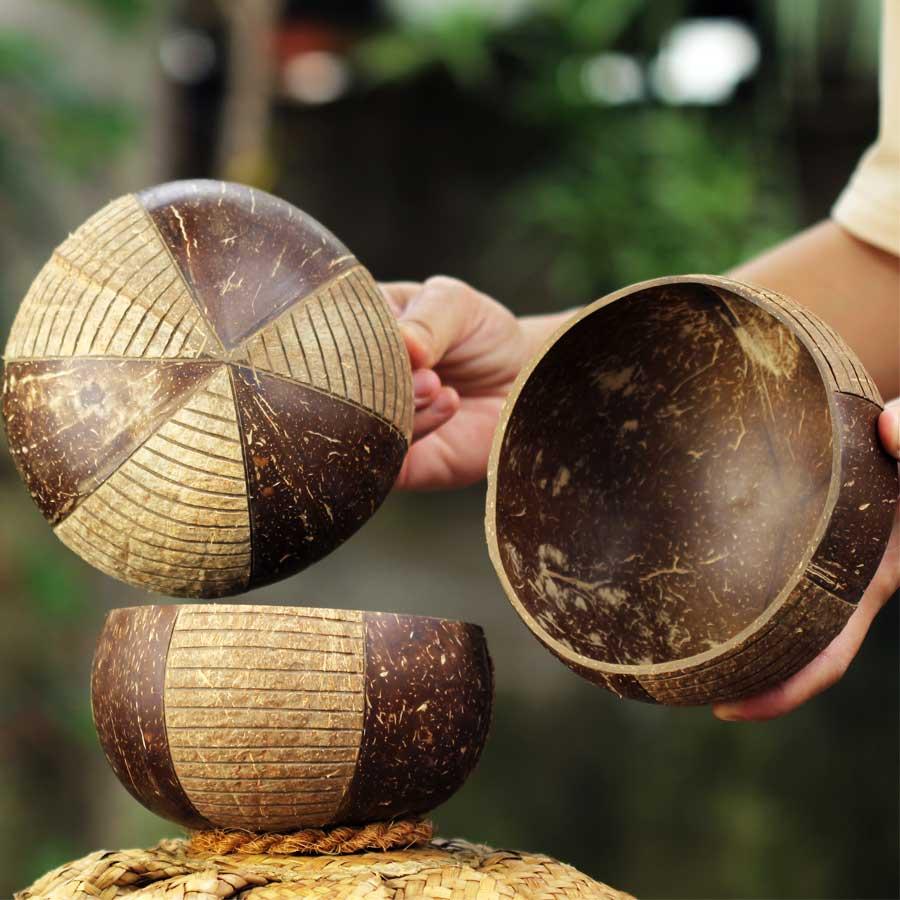 Tô/Chén/Bát gáo dừa hoa văn Dor