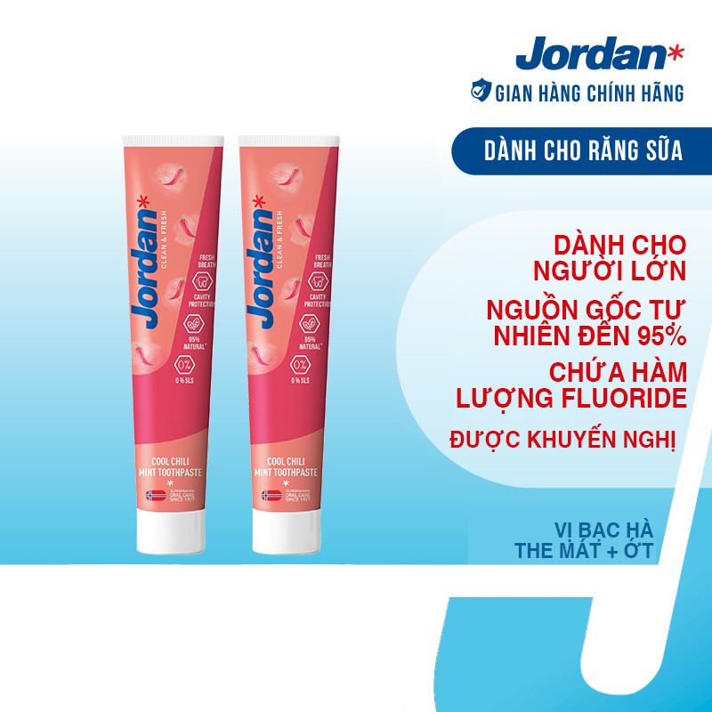 Combo 2 Kem đánh răng cho ngưởi lớn vị bạc hà và ớt Jordan Clean &amp; Fresh Cool - 75g