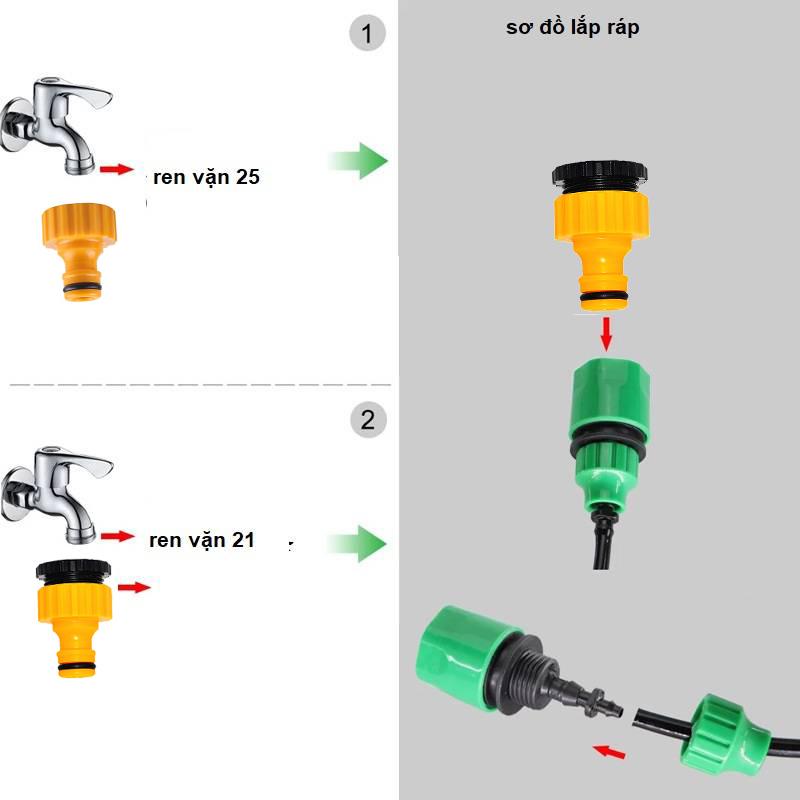 Bộ Kit Tưới Cây Phun Sương 10/15/20 Béc Đơn Cam Đầy Đủ