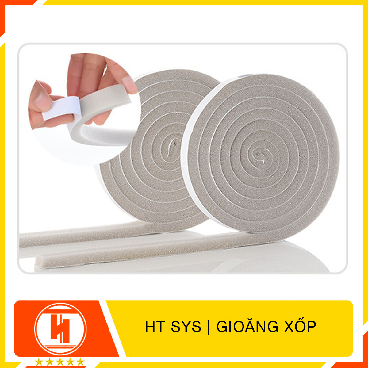 Bộ 02 cuộn mút xốp dán khe cửa HT SYS - Cách âm - Giảm chấn - Chống bụi - Gioăng xốp bản 15mm x2 mét