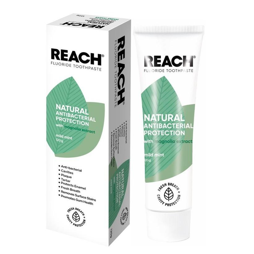 Kem đánh răng kháng khuẩn Reach Flouride Mild Mint 120g, bảo vệ men răng mang lại hơi thở thơm mát - Hương Dịu Nhẹ