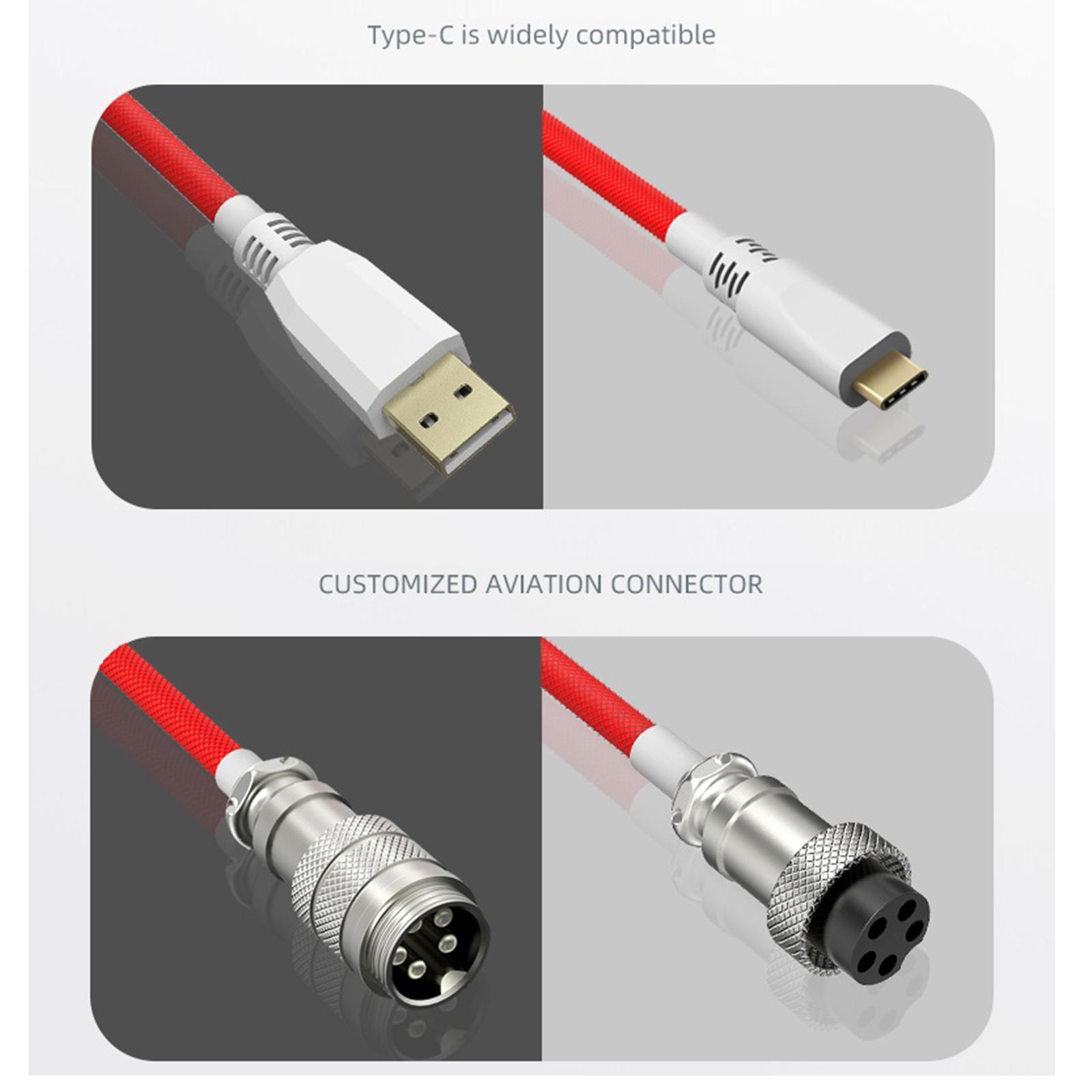 2PCS 2.2M Type-C Keyboard Cables Coiled USB for Mechanical Keyboard Metal