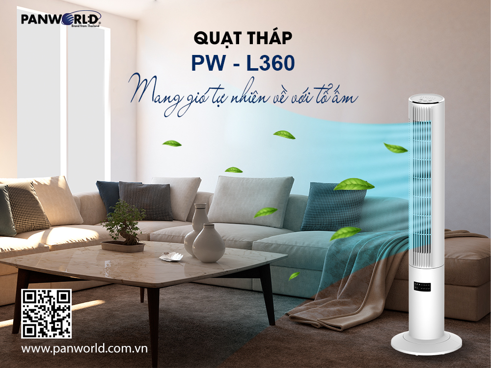 Quạt Tháp không cánh Panworld The Luxuria PW-L360 không cánh xoay 360 độ lọc không khí hẹn giờ thương hiệu Thái Lan - Hàng chính hãng