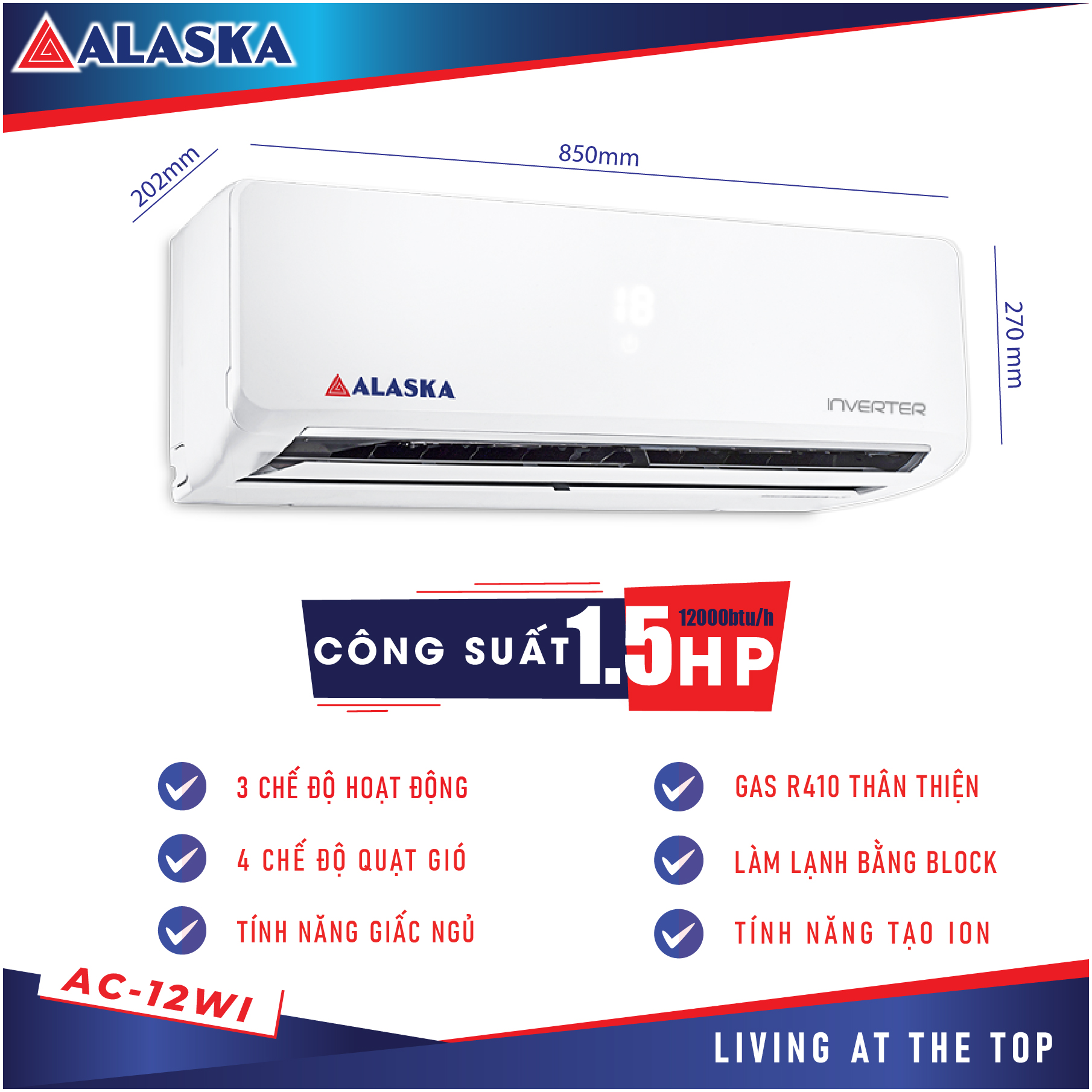 Máy Lạnh ALASKA INVERTER AC-12WI 1.5HP - Hàng Chính Hãng -Chỉ giao tại HCM