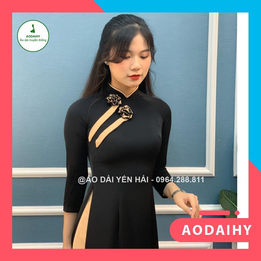 Áo dài truyền thống màu đen chất lụa thái tuấn