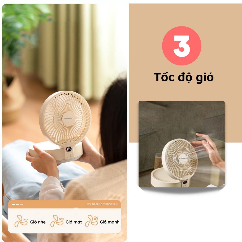 Quạt Mini Tích Điện WSK302, Gấp Gọn, Để Bàn, Treo Tường, Điều Khiển Từ Xa, Đèn Ngủ, Đế Xoay 90 Độ, 3 Tốc Độ Gió