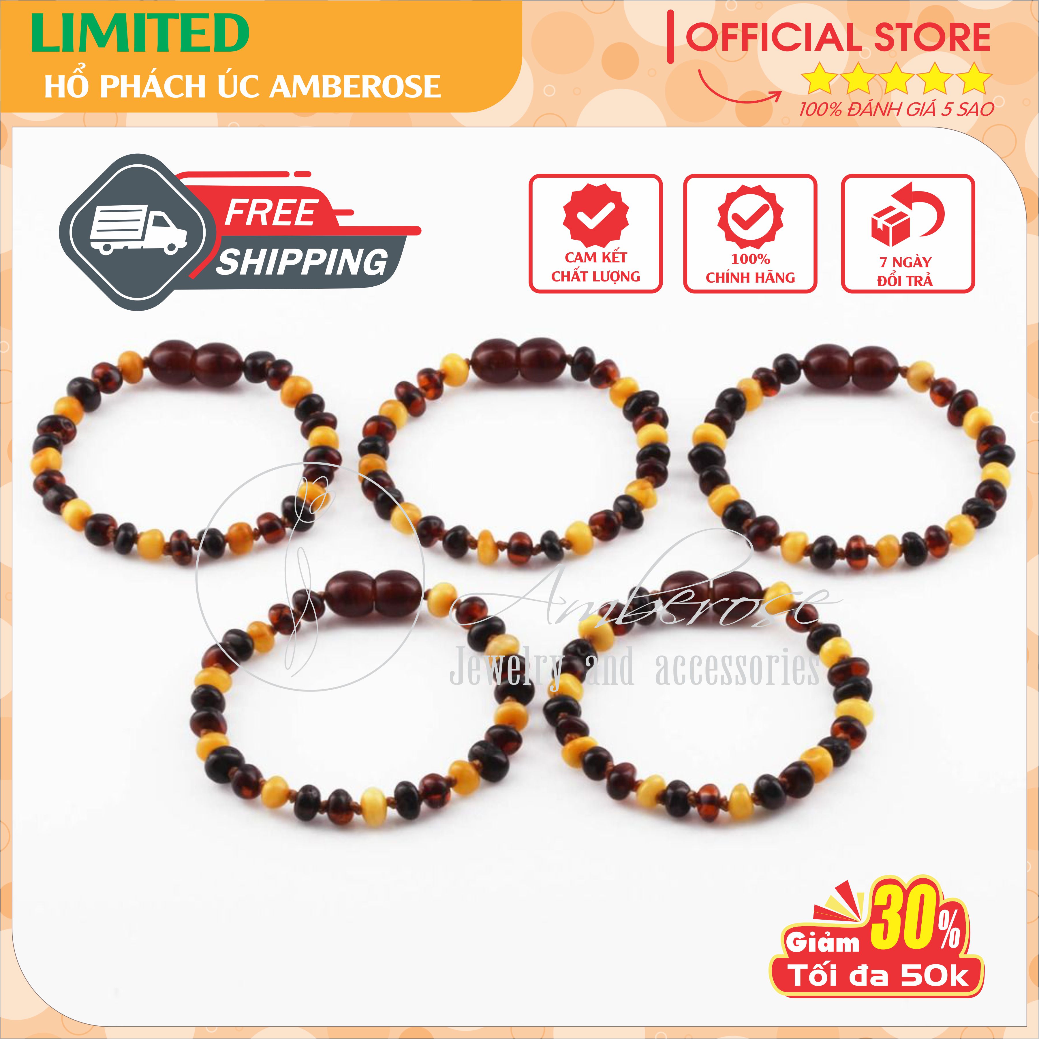 Bộ Vòng Hổ Phách Amber Úc Cho Bé 0 - 10 tuổi SABLMT622