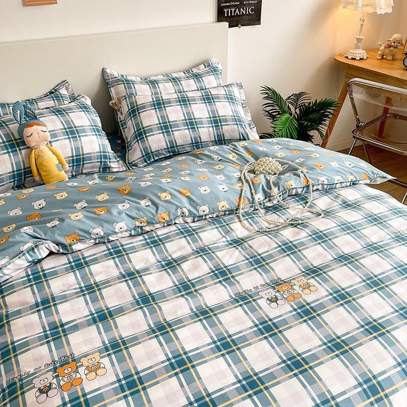 Bộ chăn ga gối Cotton Poly M2T bedding Family gấu, vỏ chăn mền, drap giường và 2 vỏ gối