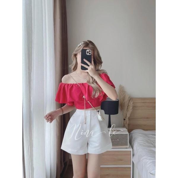 Áo Croptop Bẹt Vai Bèo Quần Short