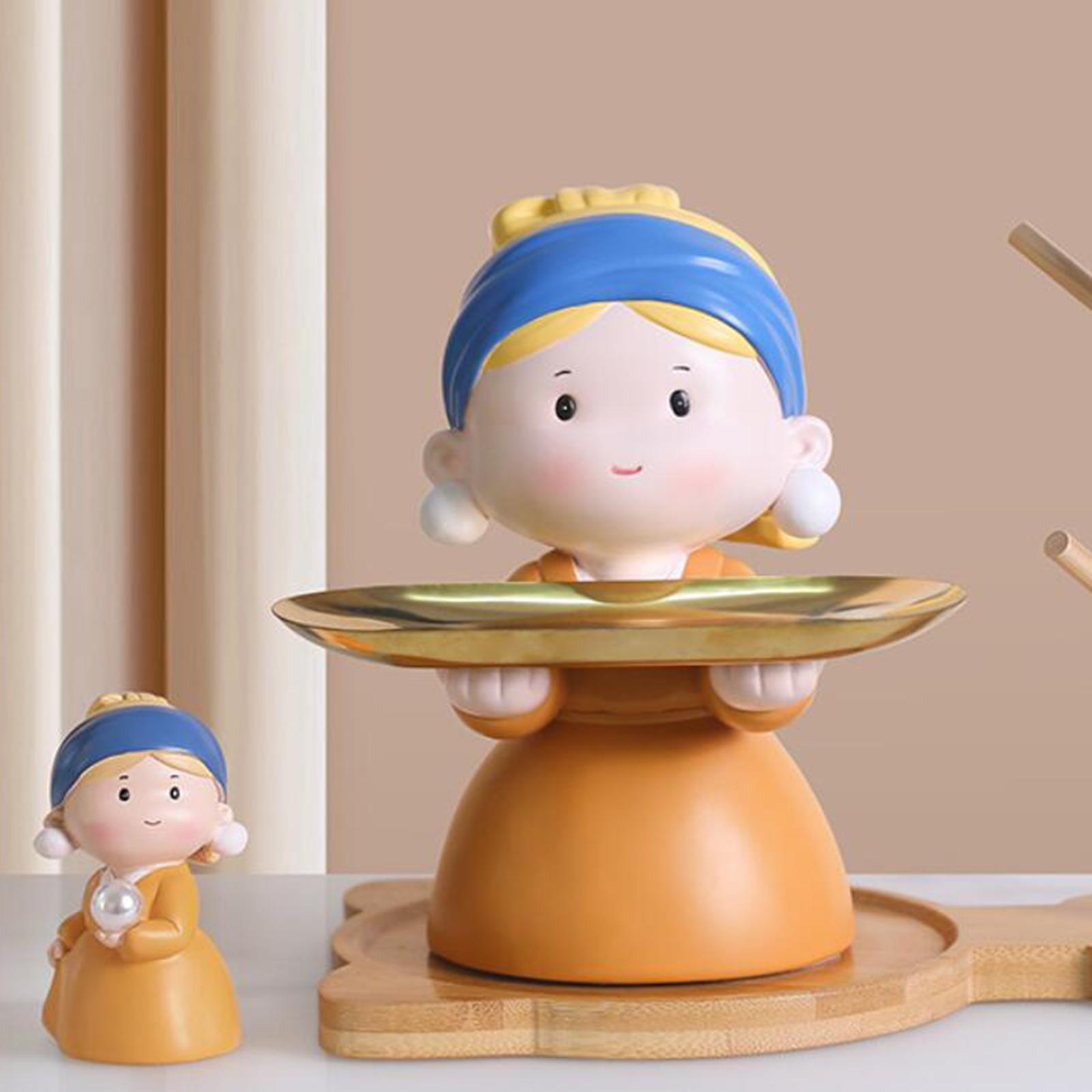 Nordic Girl Figurine Statue Fruit Serving Plate Cosmetic Vanity Tray
