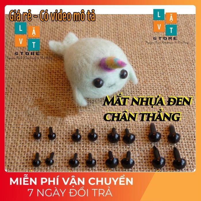 Mắt nhựa đen tuyền chân thẳng - Làm Handmade - Mắt Thú - Mắt búp bê