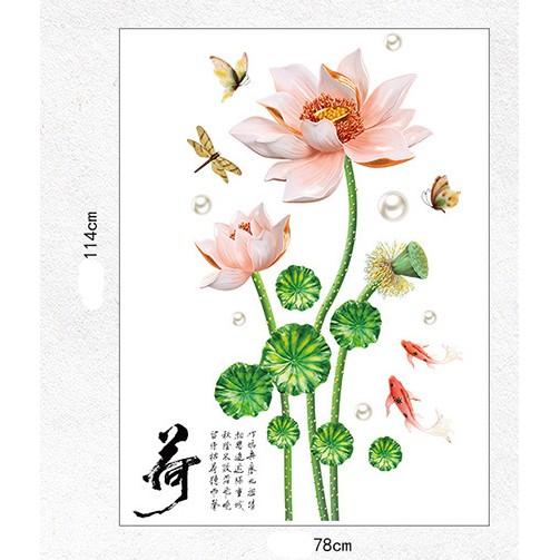 Decal trang trí tường Hoa Sen nở hồng nhạt