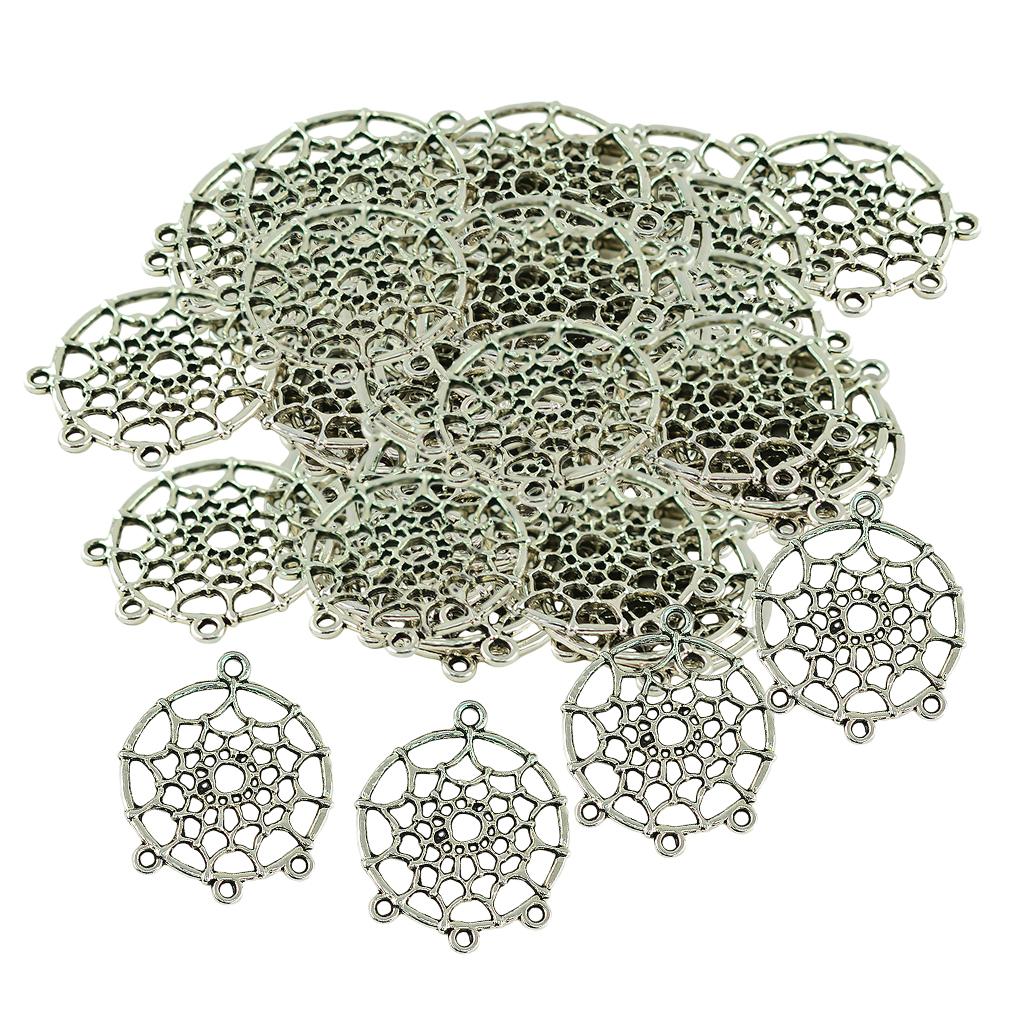 50 Piece Vintage Style Indians Dream Catcher Earring Necklace DIY Making Pendant Connector Sewing Crafts Embellishments 34x28mm