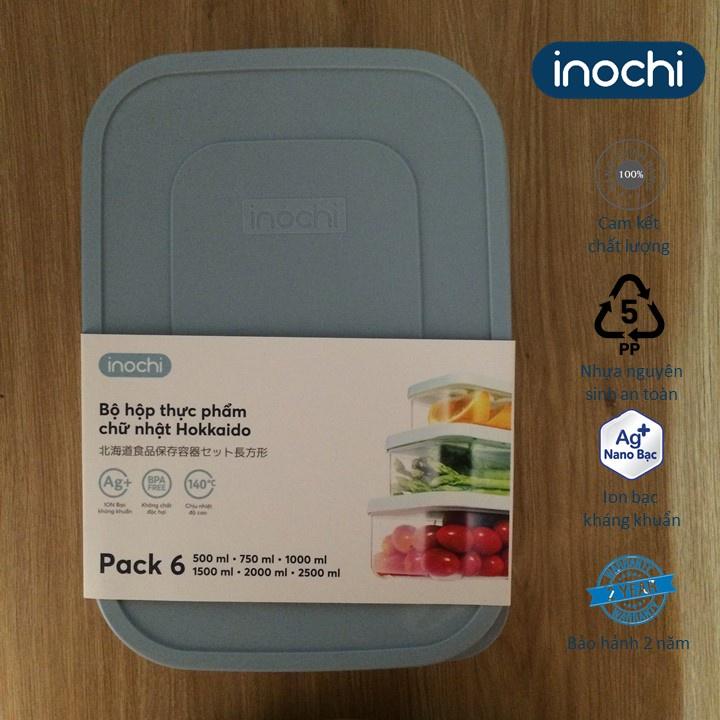 Bộ 6 hộp thực phẩm chữ nhật Hokkaido 500-750-1000-1500-2000-2500ml -inochi- chuẩn chất lượng Nhật Bản