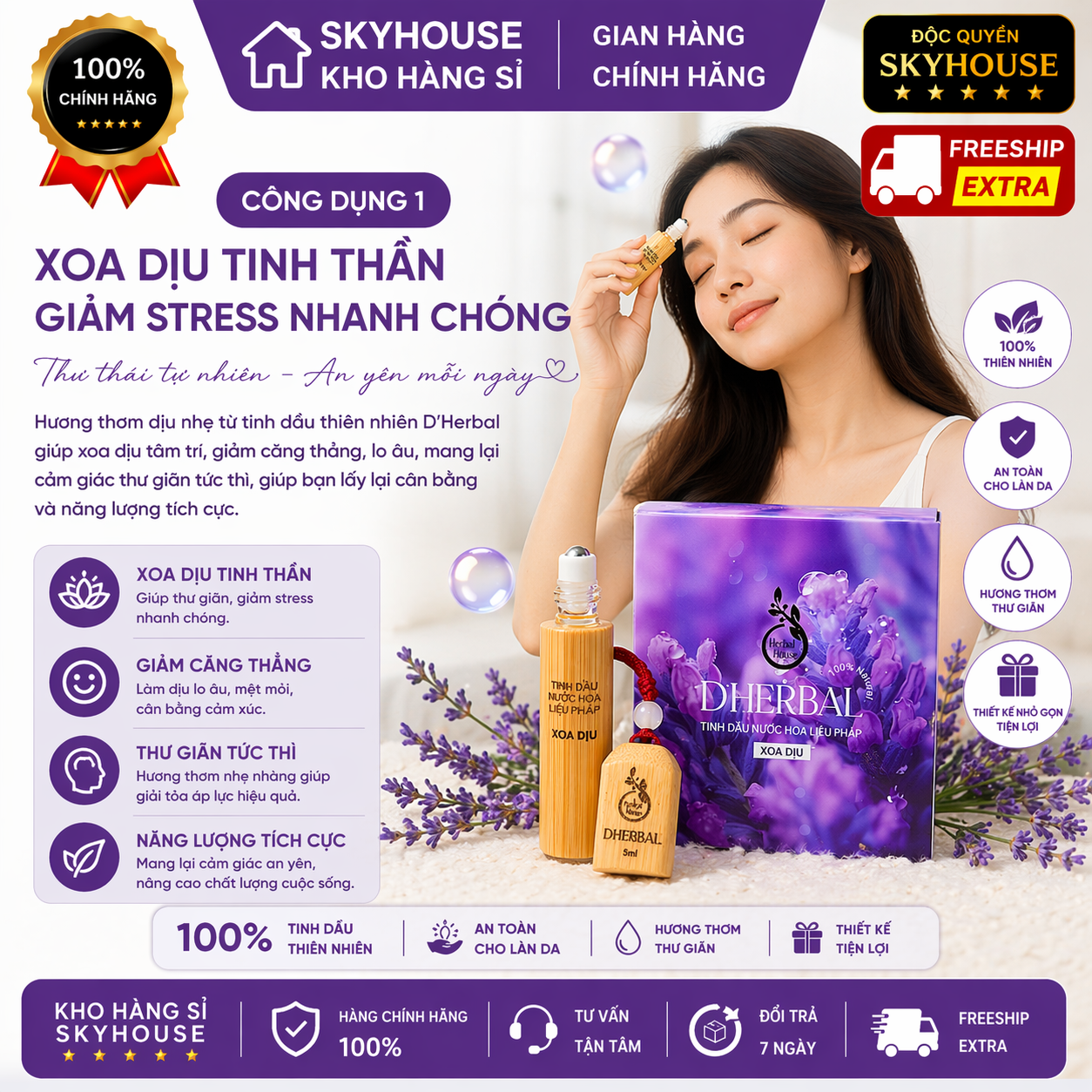 Tinh dầu nước hoa xoa dịu trị liệu DHERBAL độc quyền DAMODE chai 5ml tinh dầu nước hoa giảm stress chính hãng