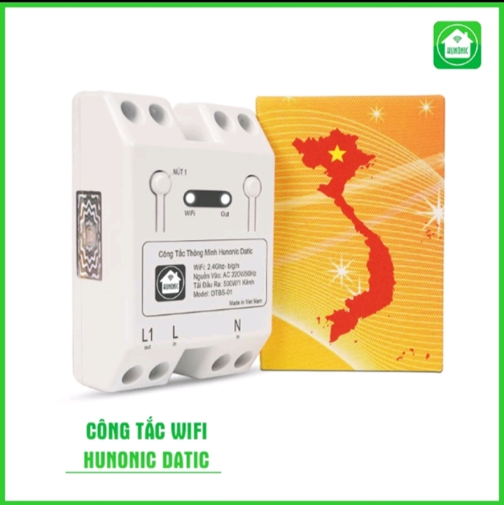 Công Tắc Thông Minh Wifi Hunonic Datic 1 Kênh 500W/220V Điều Khiển Thiết Bị Từ Xa Qua Điện Thoại, Hẹn Giờ Tự Động.