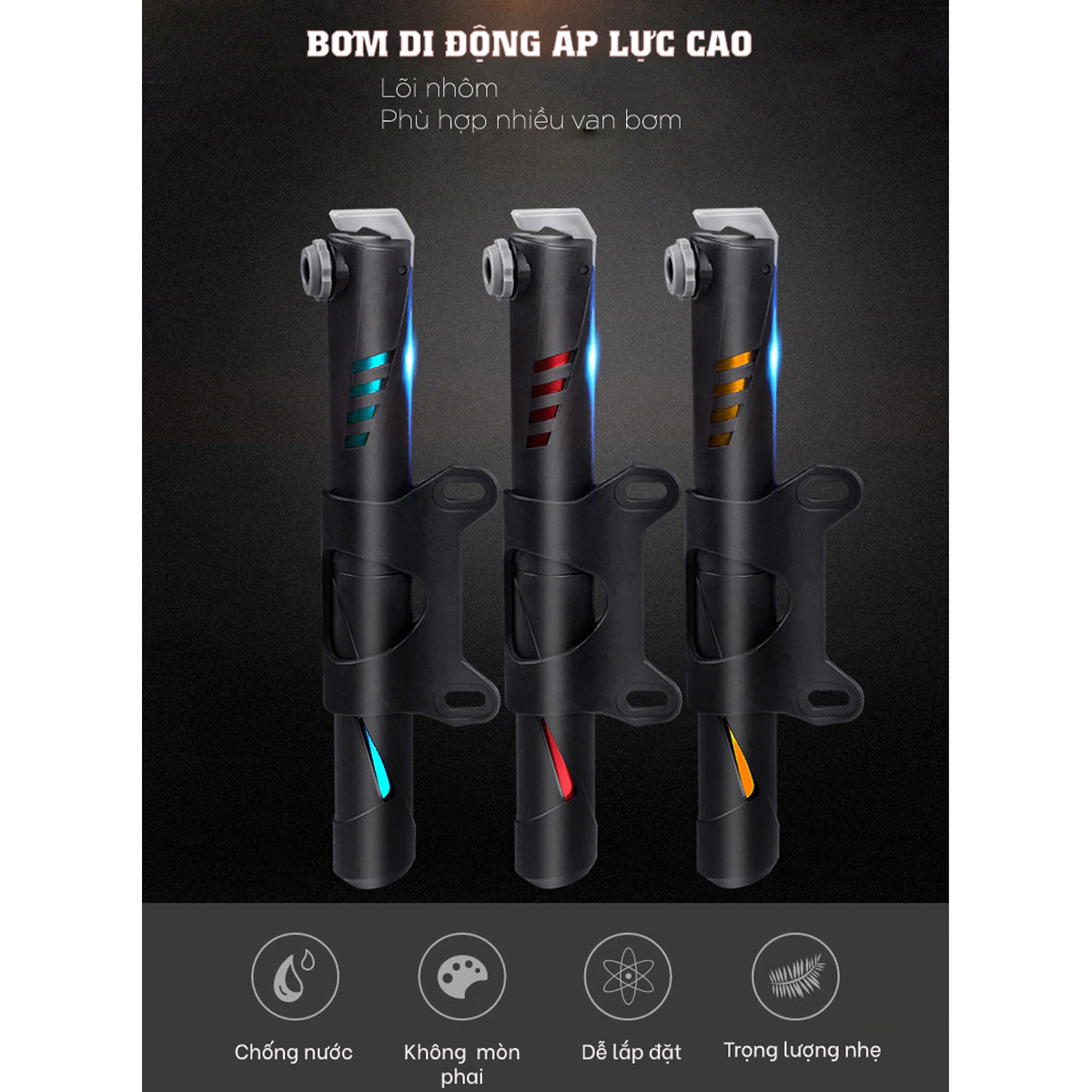 Bơm Xe Đạp Mini Treo Xe Gắn Khung Sườn Có Đế Gắn Sử Dụng Khẩn Cấp 120Psi 8 Bar Siêu Nhẹ Xy Lanh Lõi Nhôm Mai Lee