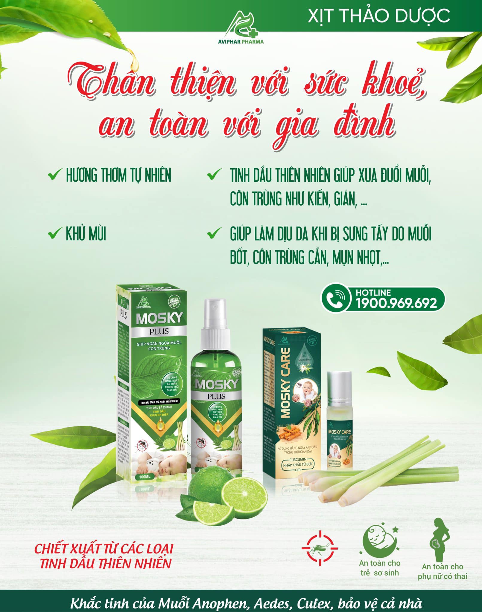 Xịt Muỗi Thảo Dược MOSKY PLUS 100ml giúp ngăn ngừa muỗi và côn trùng