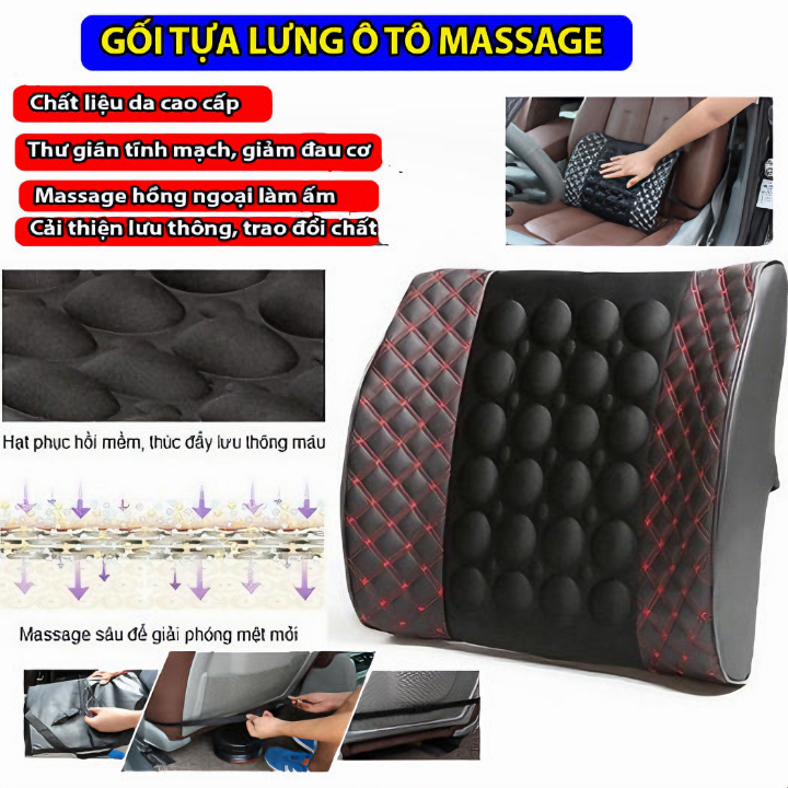 Gối đệm massage tựa lưng trên ô tô rung thư giãn giảm đau mỏi lưng vô cùng hiệu quả loại lớn 35cm (Tặng kèm quà tri ân) - Hàng chính hãng