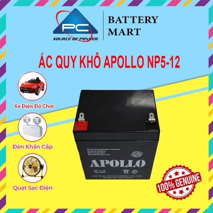 Ắc Quy Apollo NP5-12 12V-5AH, dùng cho xe điện trẻ em, UPS, loa kéo, hệ thống báo cháy...