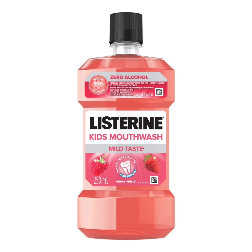 Combo 3 Nước súc miệng diệt khuẩn cho trẻ em vị không cay LISTERINE KIDS MOUTHWASH BERRY SHIELD (250mlx3)