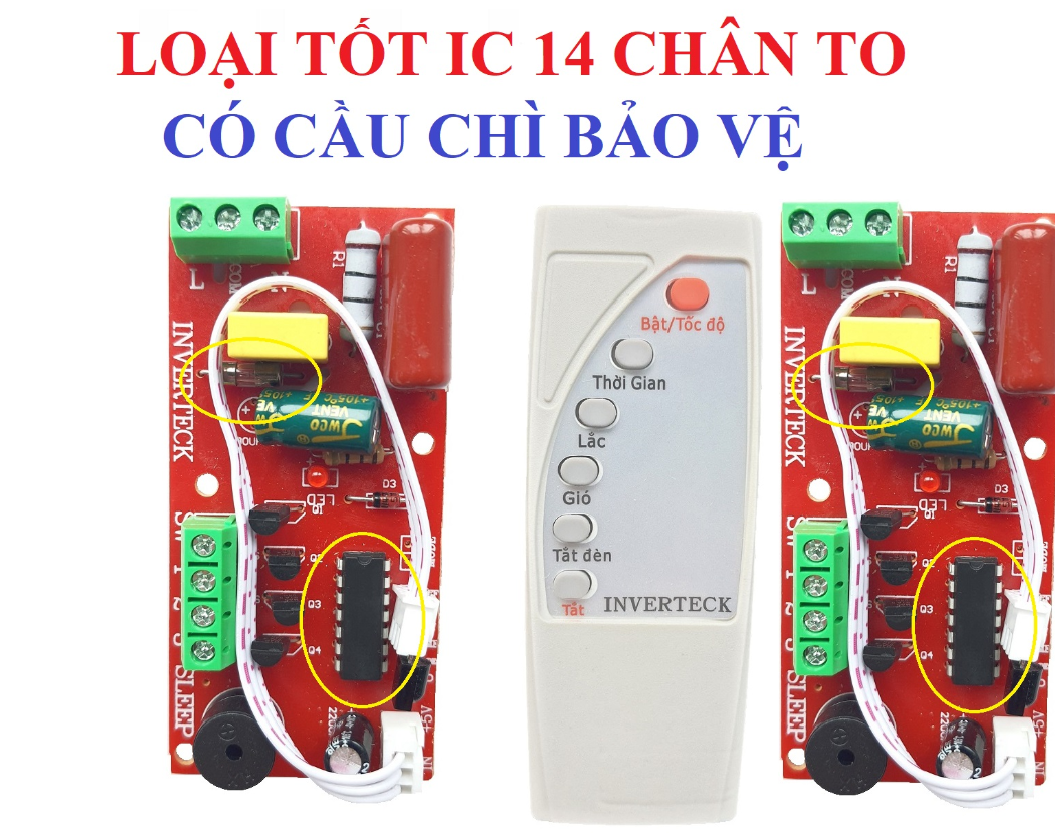 Combo 2 Bộ Mạch điều khiển quạt từ xa INVERTECH loại tốt IC to 14 chân có cầu chì bảo vệ dùng cho các loại quạt bàn quạt treo tường...