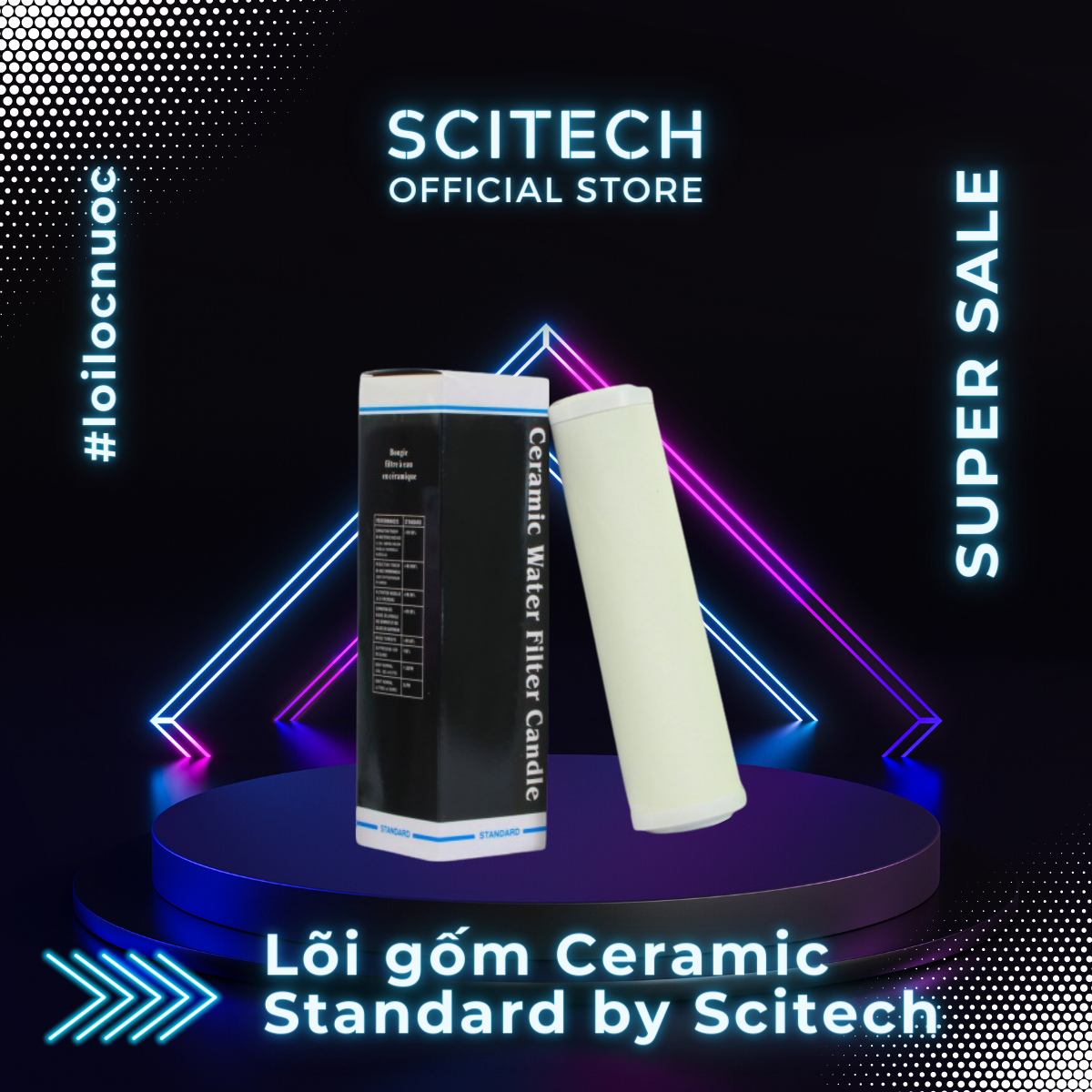 Lõi Gốm Ceramic Standard 10 inch by Scitech - Lõi số 1 máy lọc nước Nano/UF/RO - Hàng chính hãng