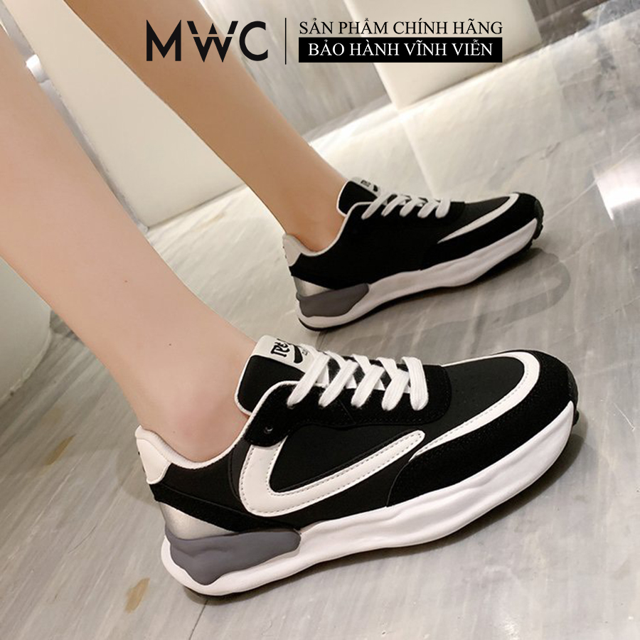 Giày Thể Thao Sneaker Nữ MWC Đế Cao Thời Trang Phong Cách Cá Tính Màu Đen Kem A007