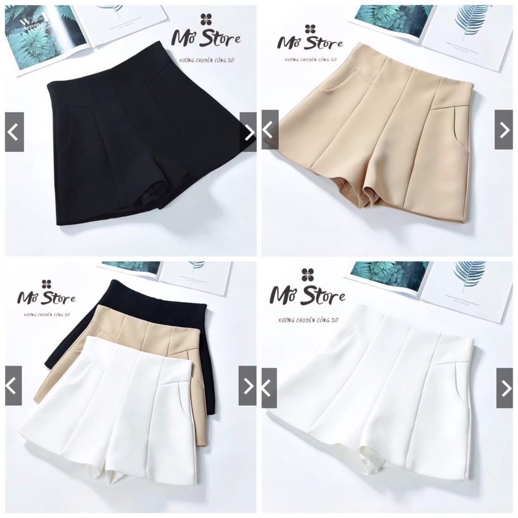 Quần short nữ cạp cao khóa giọt lệ quần đùi nữ chất tuyết mưa 3 màu đen trắng kem Banamo Fashion 631