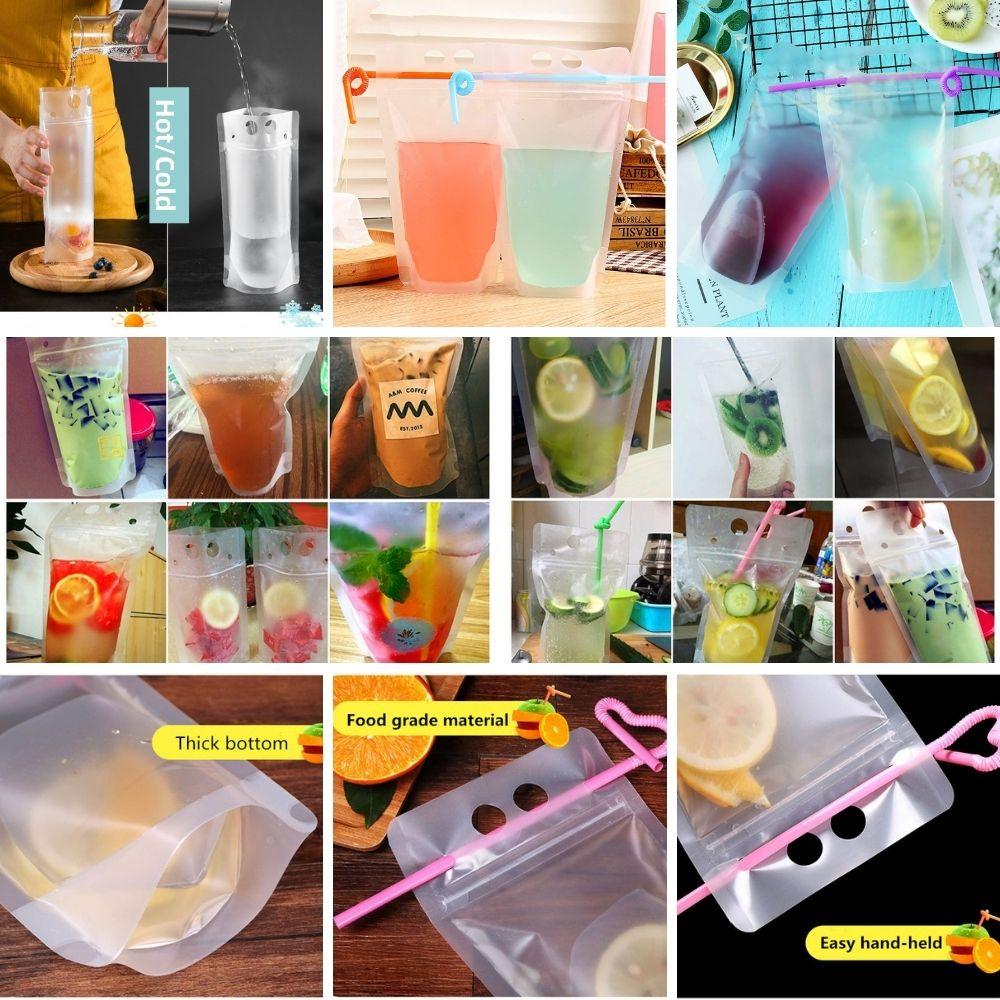 1 Túi Đựng Nước Trong Suốt Có Thể Kéo Dài Và Ống Hút