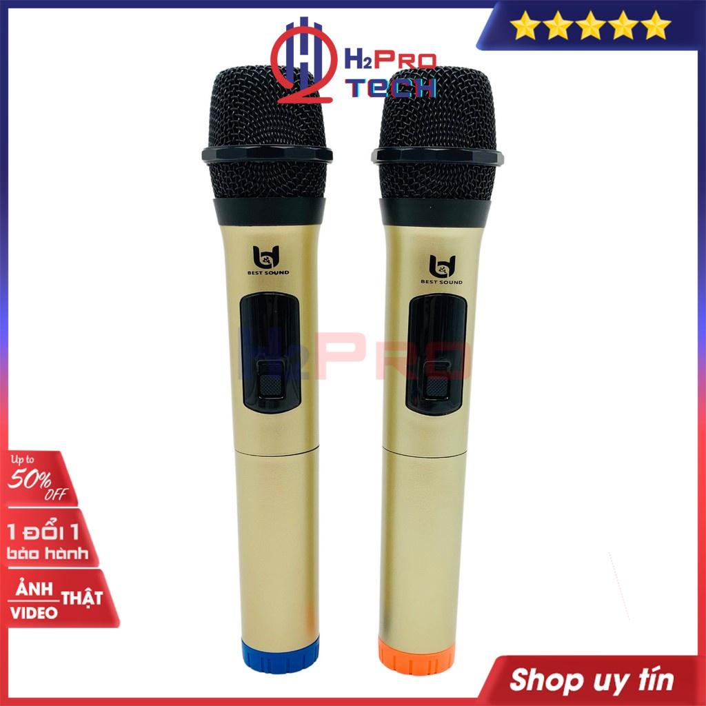 Đôi micro không dây cao cấp, micro karaoke cho loa kéo Best Sound V-W003 tặng pin sạc, chống lăn, lọc míc-H2pro tech- Hàng chính hãng