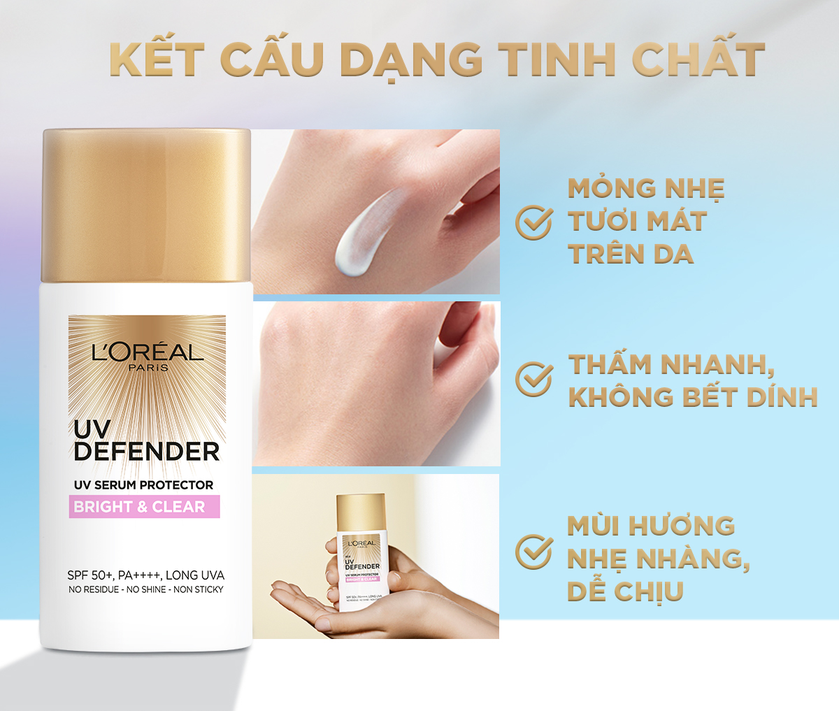 Kem Chống Nắng L’Oréal Paris UV Defender SPF50+ PA++++ Bright &amp; Clear Nâng Tông Giảm Thâm 50ml