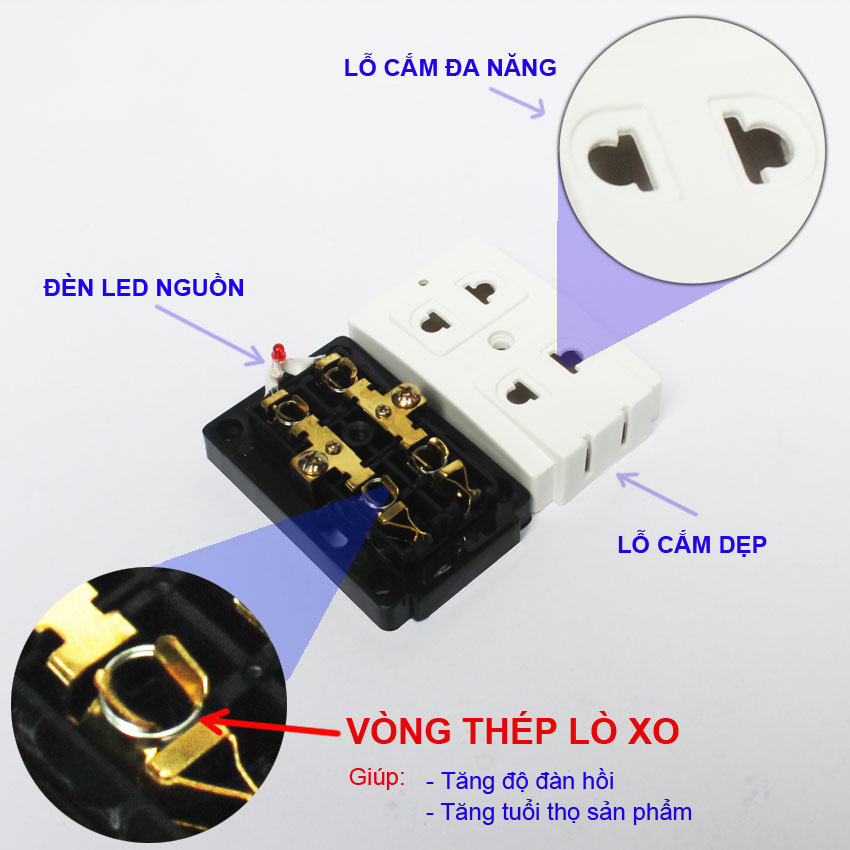 4 Ổ CẮM ĐIỆN 2 Lỗ OC7-700, CÔNG SUẤT 10A-250V