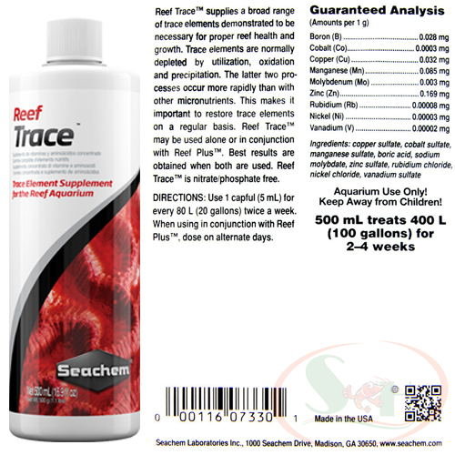 Dinh dưỡng nước mặn Seachem Reef Trace 250ml, 500ml dưỡng chất vi lượng bể cá biển san hô