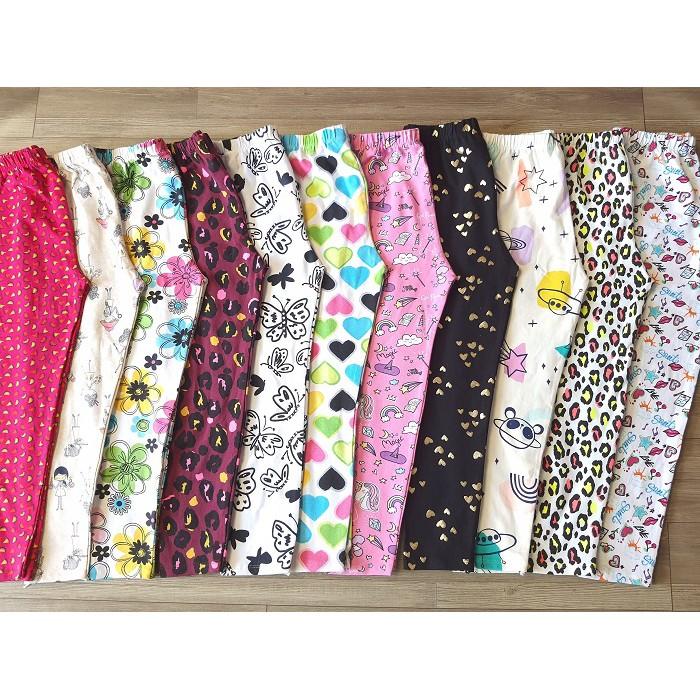 (VẢI XUẤT DƯ XỊN) SET 3 QUẦN LEGGING DÀI/QUẦN DÀI HOẠ TIẾT THUN COTTON 4 CHIỀU CHO BÉ GÁI 9-41KG