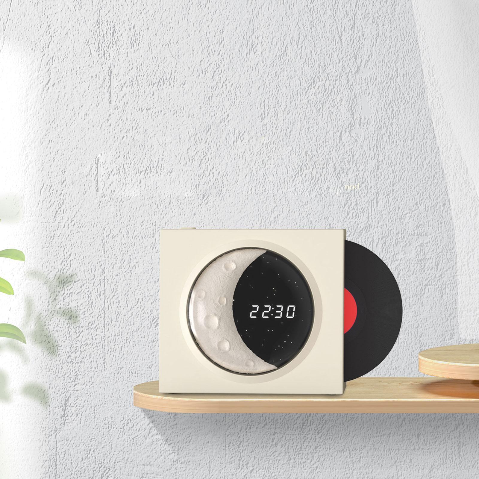 Vinyl Player Speaker, Speaker with Clock HiFi Sound Night Light Sound Box 360° Stereo Sound Vintage Portable Speaker for Home, Office, Party
