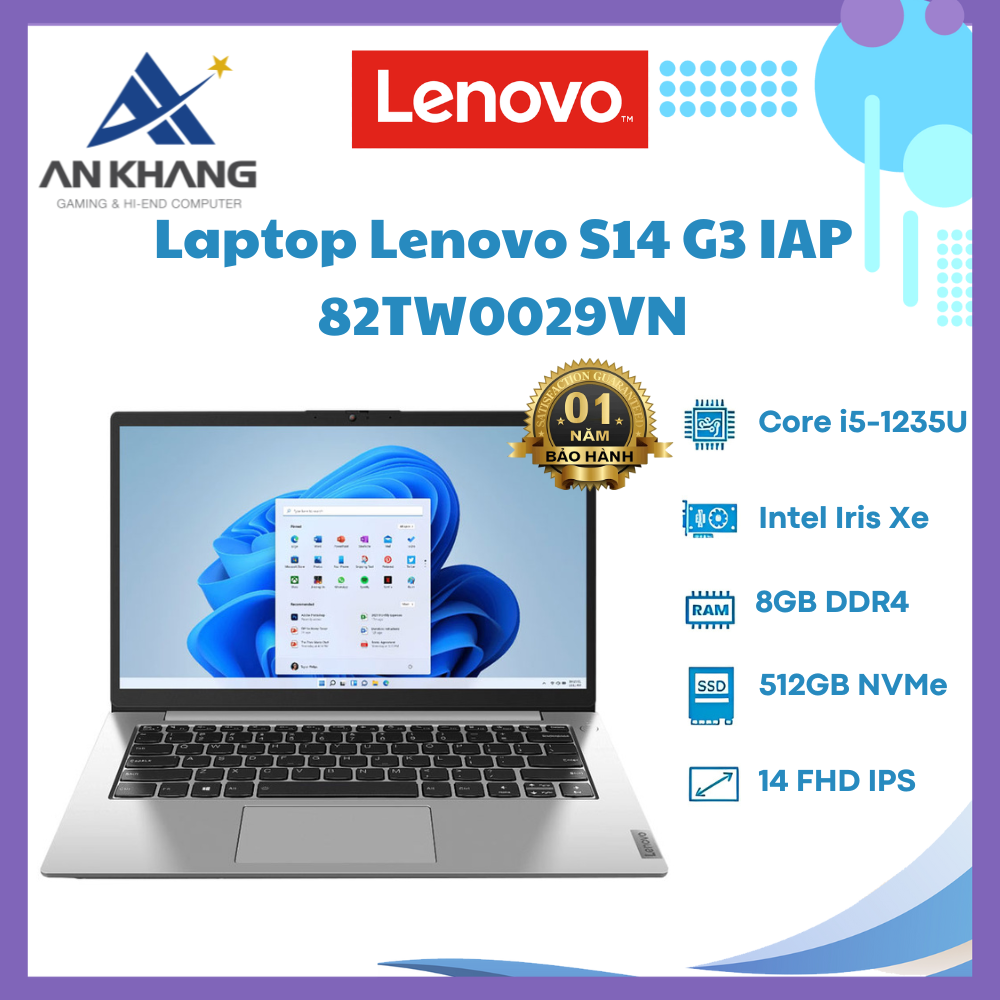 Laptop Lenovo S14 G3 IAP 82TW0029VN (I5-1235U/R16GB/ 512GB SSD/14 FHD/No OS) - Hàng Chính Hãng