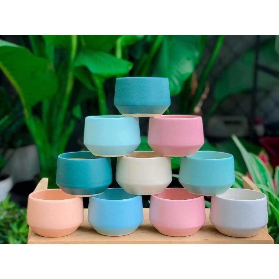 Chậu trồng cây bằng sứ trơn, nhiều màu trồng sen đá, tiểu cảnh, cẩm nhung trang trí