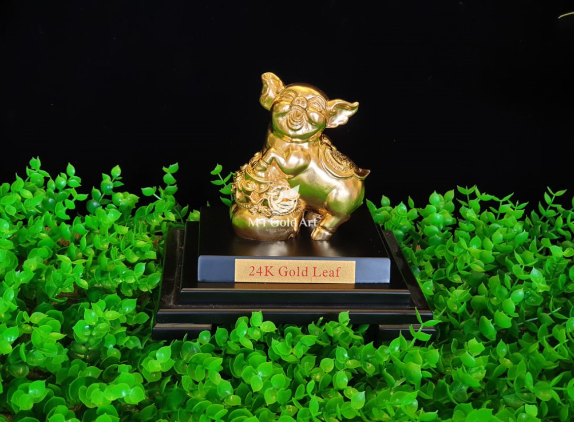 Tượng Heo Tài Lộc Dát Vàng 24K M02  MT Gold Art- Hàng chính hãng, trang trí nhà cửa, phòng làm việc, quà tặng sếp, đối tác, khách hàng, tân gia, khai trương