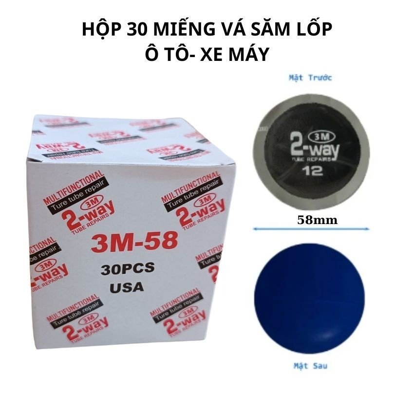 Hộp 30 Miếng vá săm lốp 3M kích thước 58mm siêu bền, chuyên dùng cho Ô tô, xe Máy, xe đạp được nhiều thợ sửa chữa tin dùng