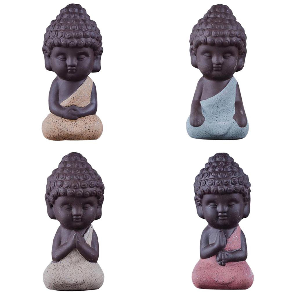4pcs Little Monk Buddha Ceramic Statues Holder Tea Pet Home Tea Tray Decor