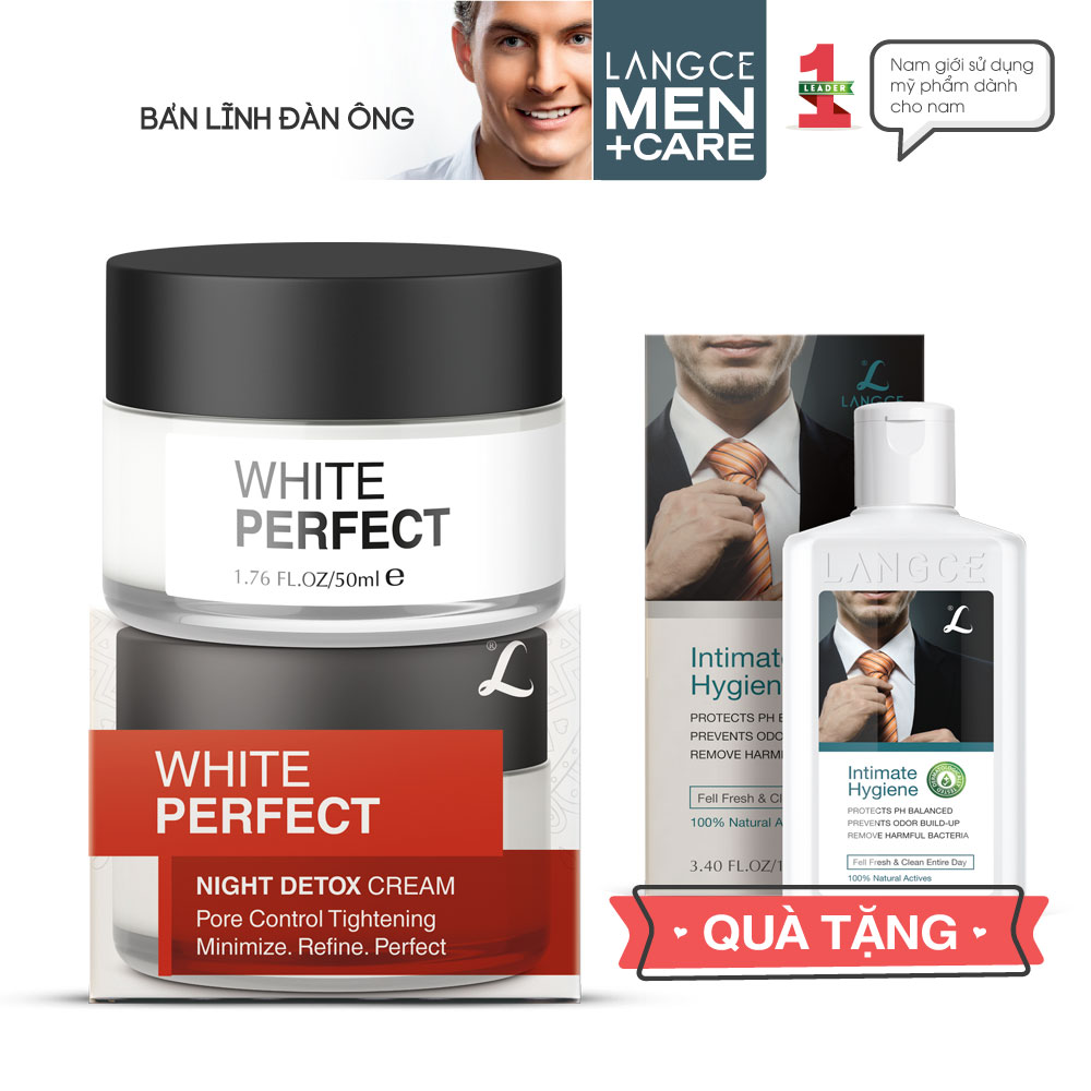 Collagen White Perfect Dưỡng Trắng Thanh Lọc Độc Tố, Se Khít Chân Lông 50ml cho Nam TẶNG Gel Vệ Sinh Vùng Kín Nam 100ml LANGCE