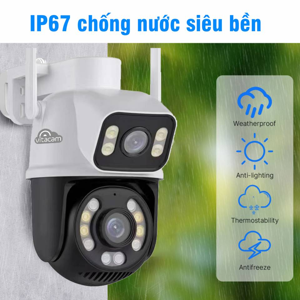 Camera Wifi Vitacam 2 Mắt DZ8000 8MP, Xem 2 Màn Hình Cùng Lúc, Xoay 360 Siêu Nét, đàm thoại 2 chiều - Hàng chính hãng