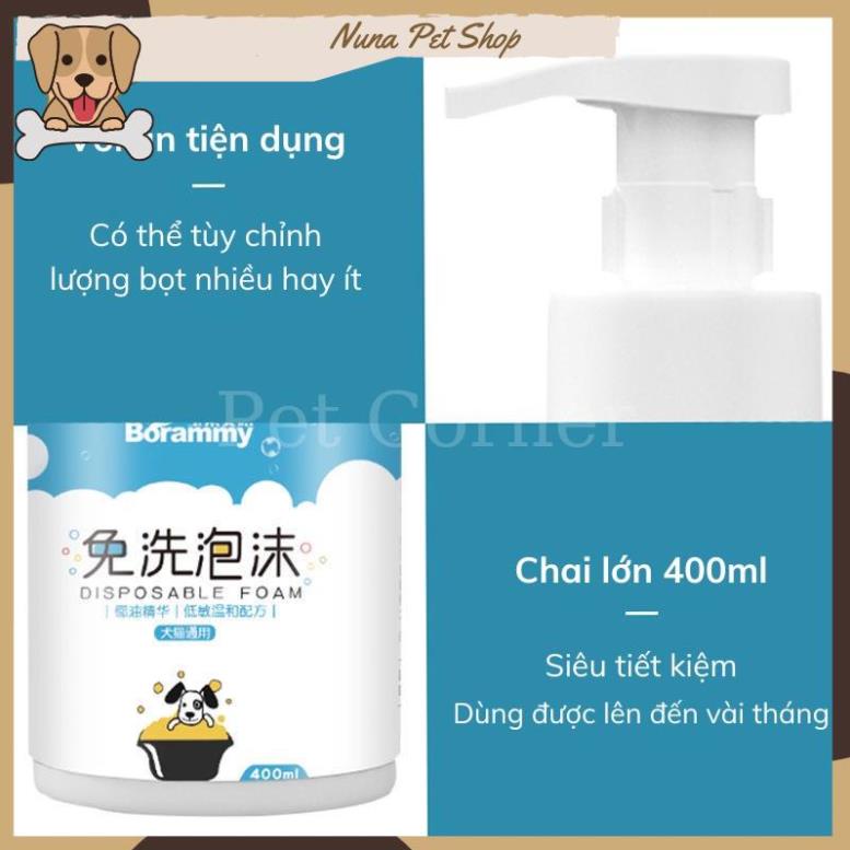 Sữa tắm khô cho chó mèo Borammy dạng bọt giúp khử mùi, diệt khuẩn và dưỡng lông (400ml)